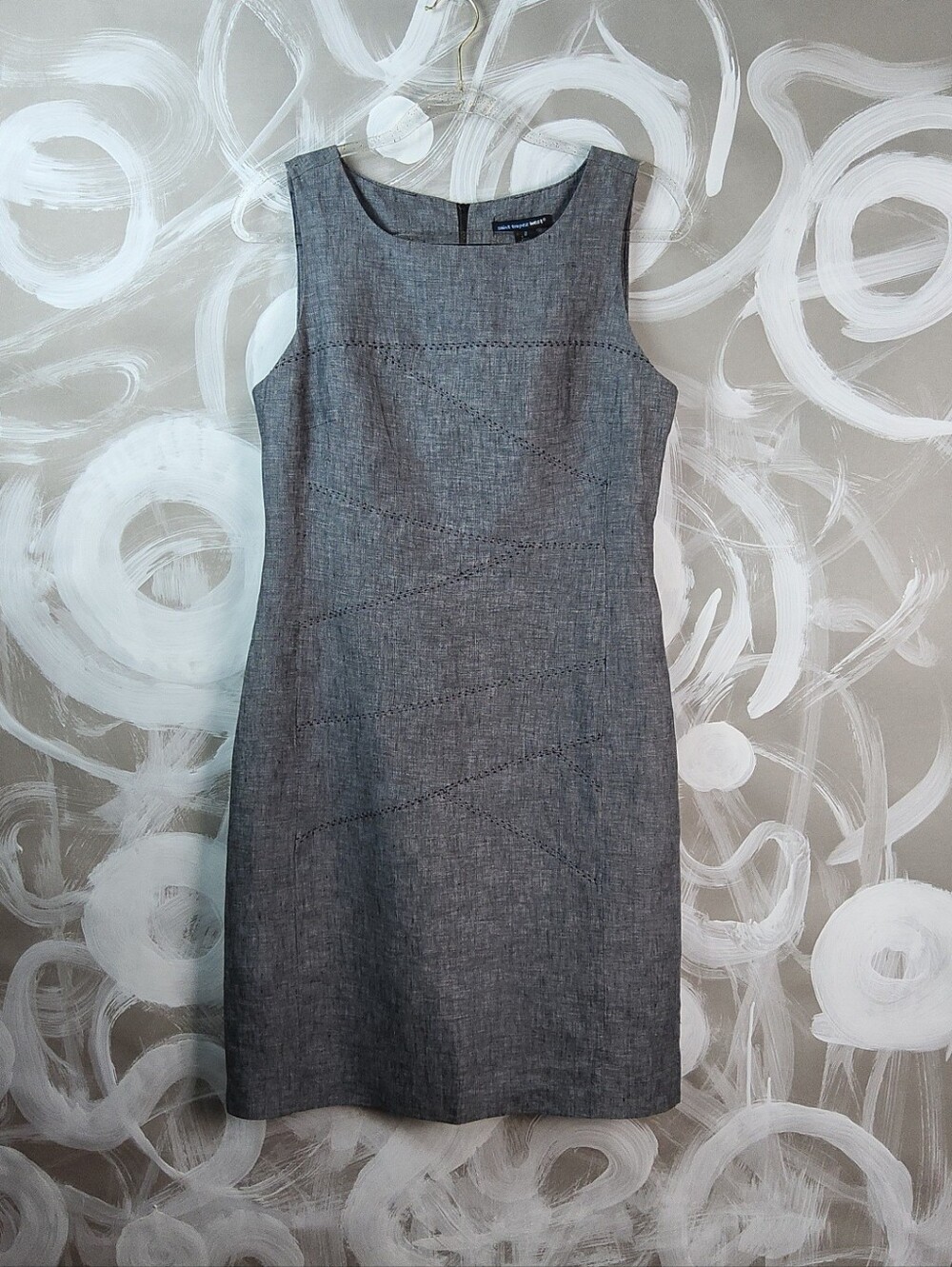 SAINT TROPEZ WEST Wmns Sz 8 Washable Gray Linen Sleeveless Sheath Dress Classic
